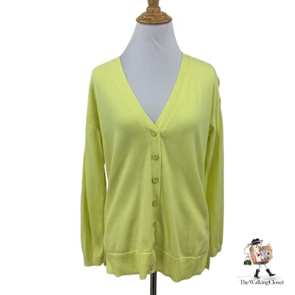 Talbots Cardigan Womens SP Small Petite Yellow V Neck Button Front Side Slit - Picture 1 of 10